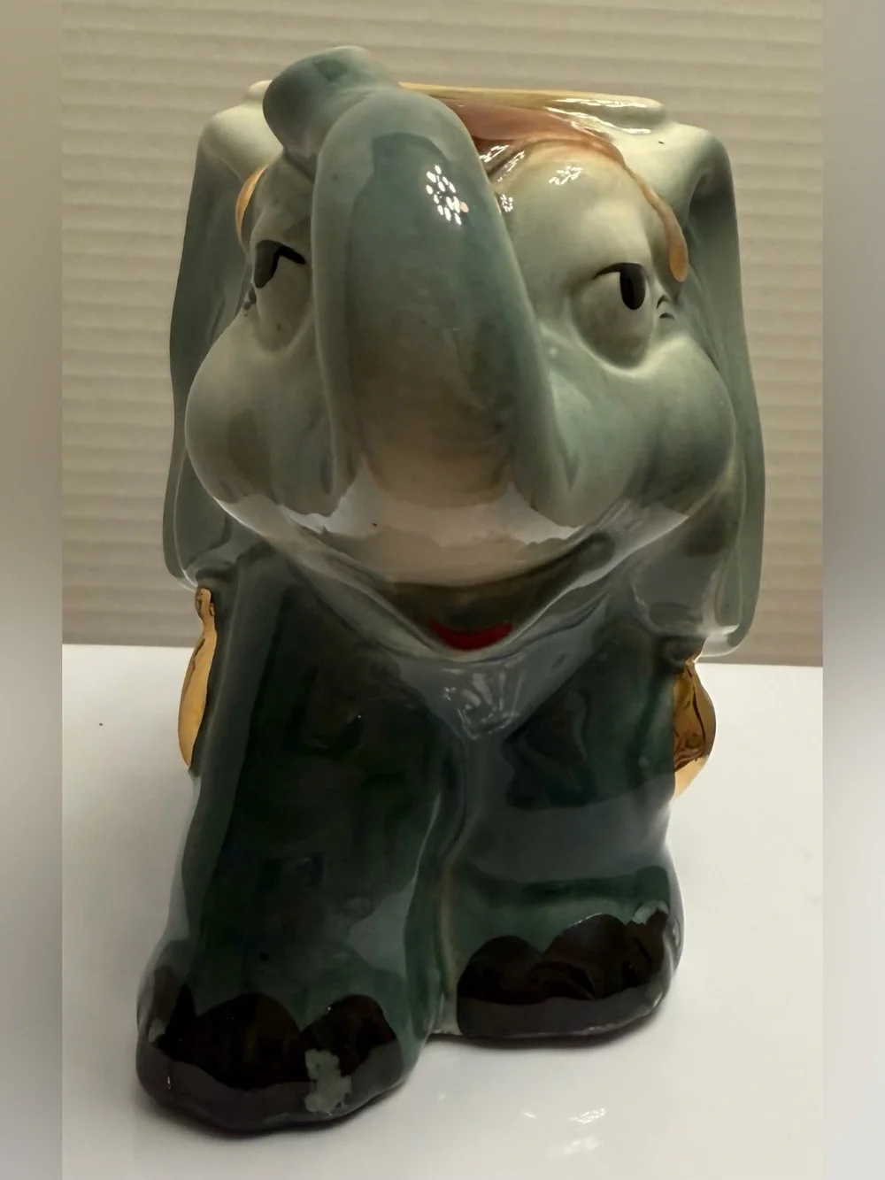 Vintage Mid Century Ceramic Elephant Planter Gold Gilt Howdah